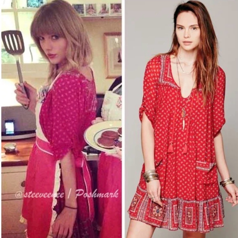 Free People Red Bohemian Dress with Paisley Hem ASO Taylor Swift
